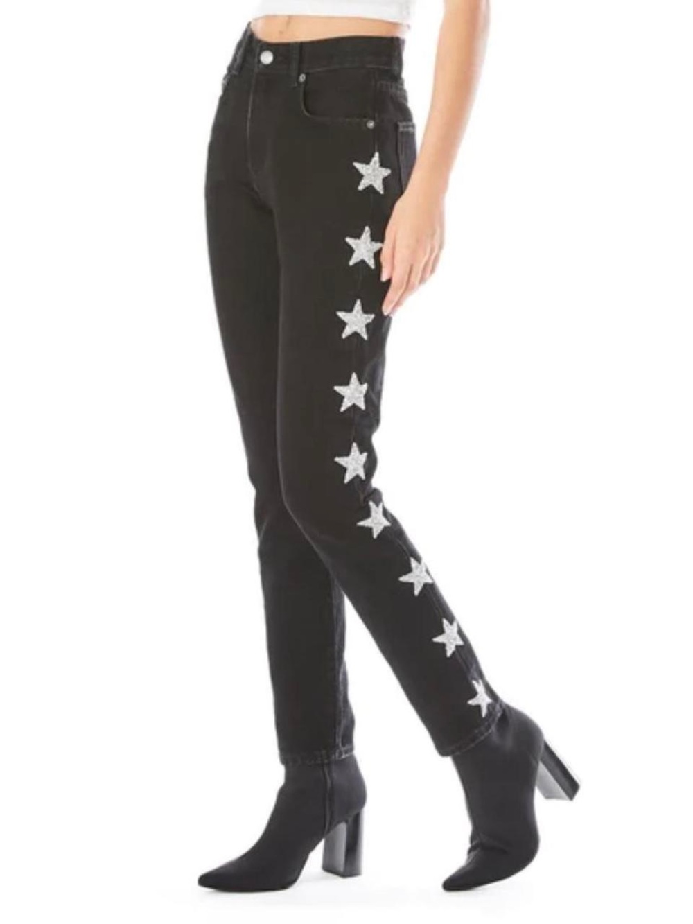 Carmar Alexander Rhinestone Star Jeans High-Rise with Silver Stars Embellished